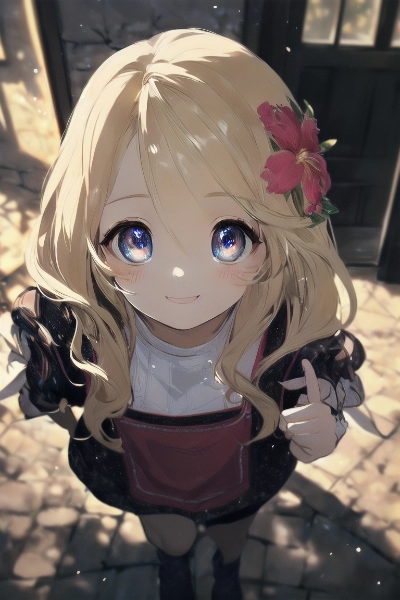 玄関で出迎える金色の髪の少女