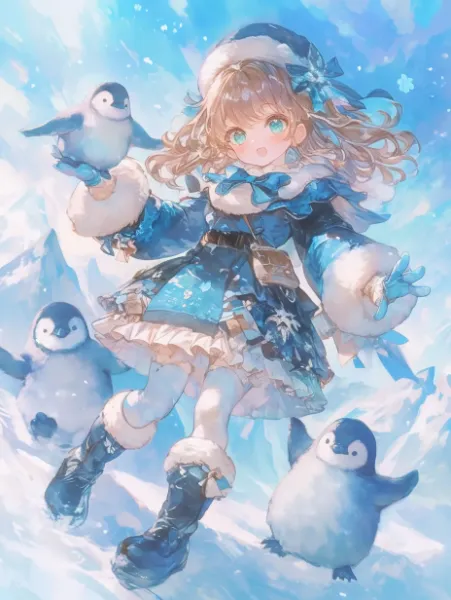 ペンギン仲間と雪の冒険。