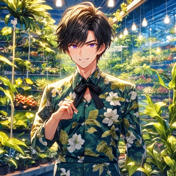 観葉植物と、黒髪短髪男性＊(5枚)