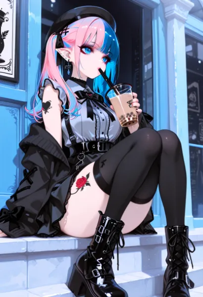 青髪少女の甘い街角ブレイク