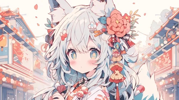 狐娘の華やかな祭り夜