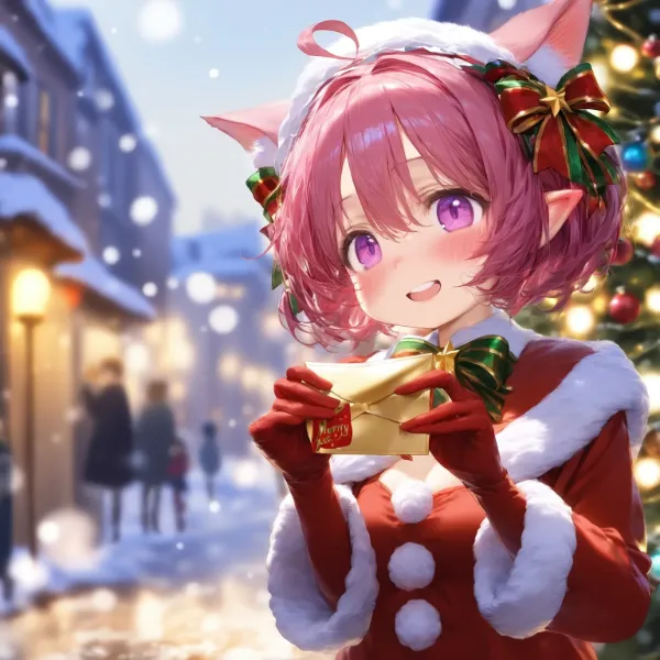 8枚）雪の町でクリスマスカードを配布