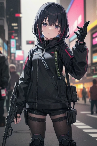 インナーカラーのサイバーパンク少女