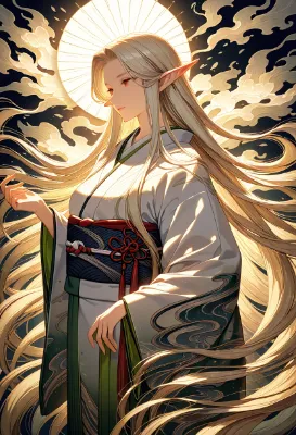 和服を着たエルフ。