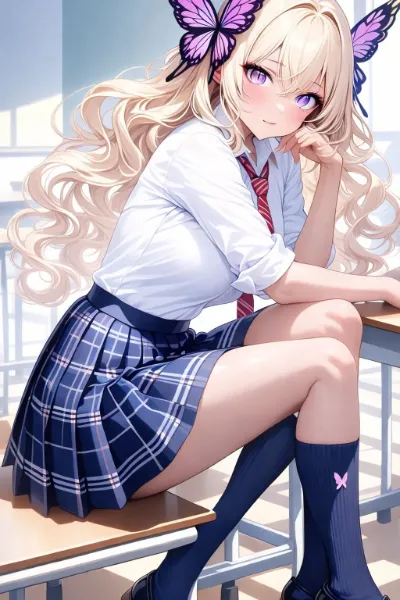 蝶の髪飾りの女子高生