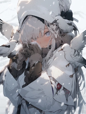 美女と戯れてる鳥