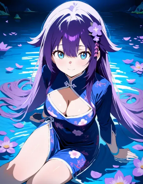 湖畔に咲く紫の微笑み