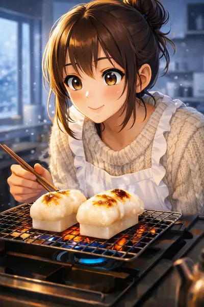 雪降るキッチンの甘いひと時