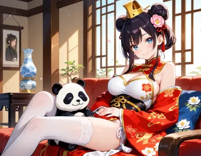 パンダのぬいぐるみと微笑む午後