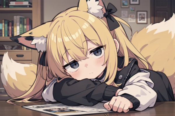 室内　狐耳　ぼんやり