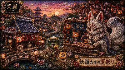 幻想的な妖怪の夏祭りのひととき