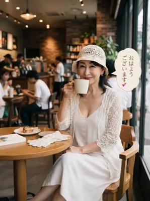 カフェでくつろぐ女性