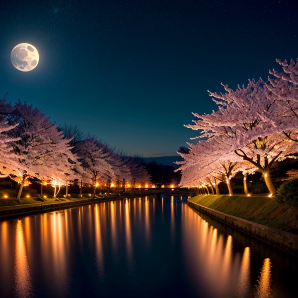 お題：夜桜（河岸）