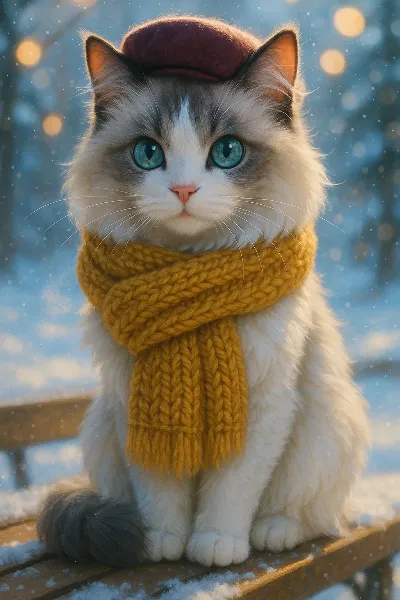 雪降るベンチの待ち猫の物語