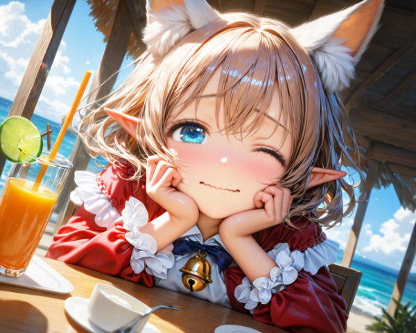 ケーキ食べ放題とケモ耳エルフさん（8枚）