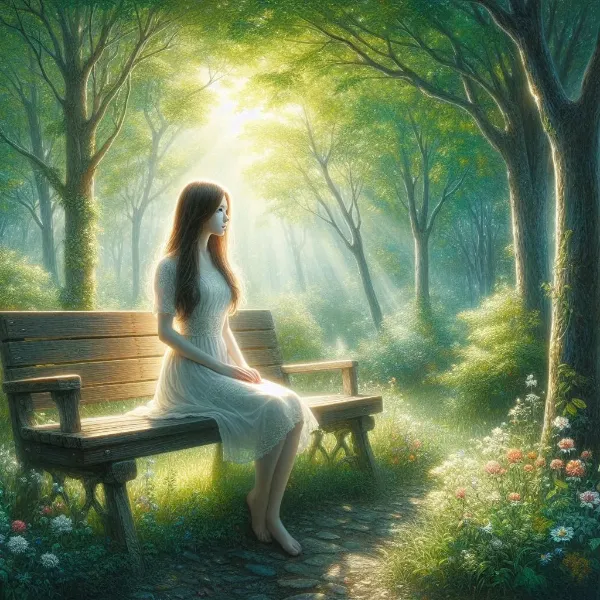 公園のベンチの女性 b-1