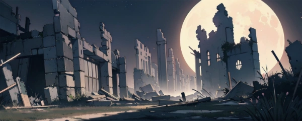 廃墟と月