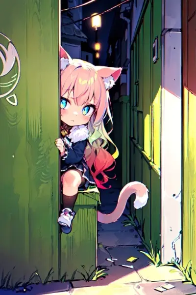 路地に隠れるﾈｺﾁｬﾝ