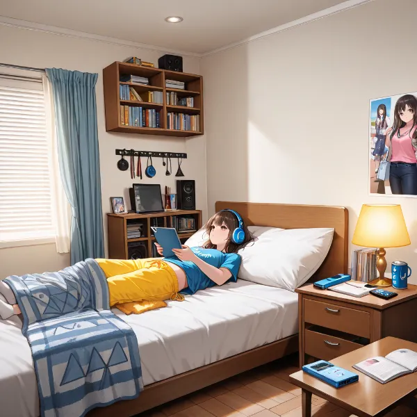 ベッドでリラックスする少女