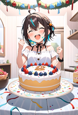 ケーキを頬張る女の子