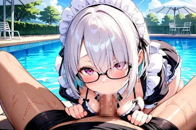 水着メイドさんのフェラ