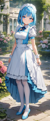 お庭の青髪メイドさん
