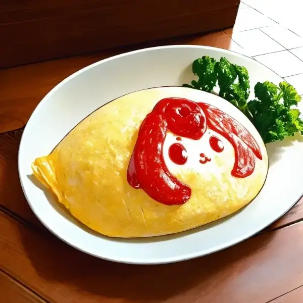 オムレツのケチャップアート