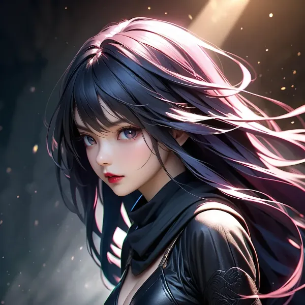 夜風に揺れる黒髪の美女