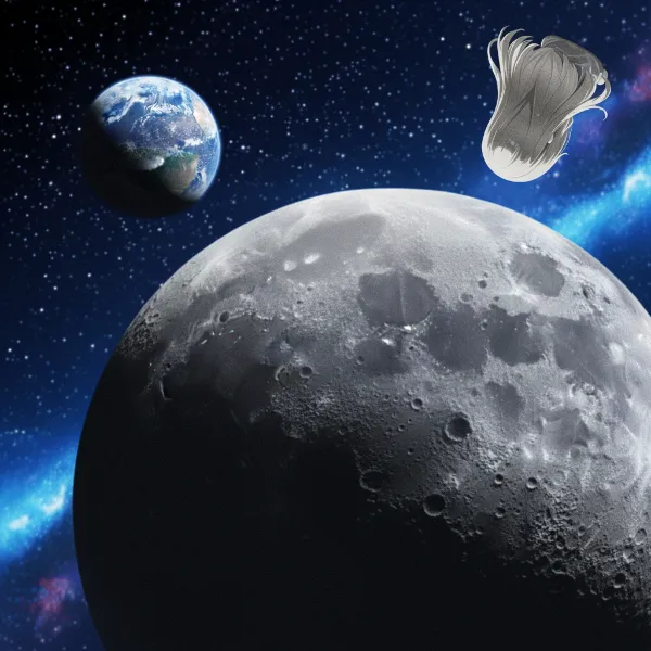 月と地球に微笑む宇宙の少女