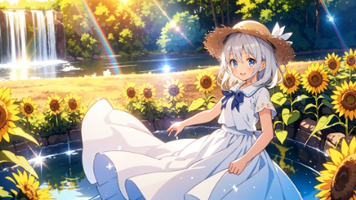 夏の花に囲まれて