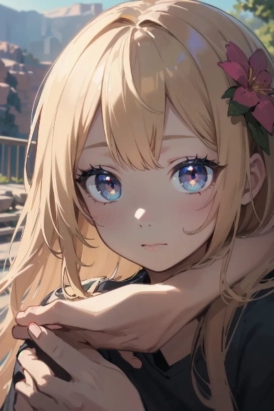 渓谷を散策する金色の髪の少女