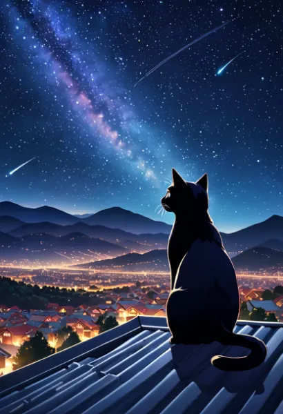 黒猫と星空