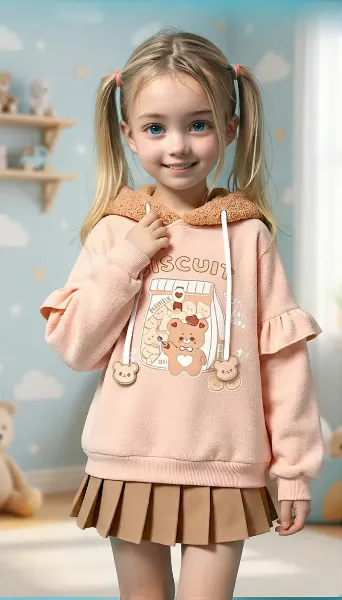 クマちゃんのボア付きパーカーコーデ