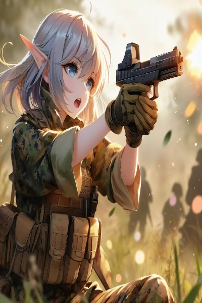 銃を撃つエルフさん