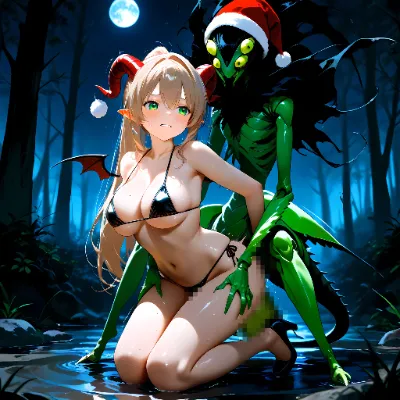 サキュバスの女の子達がおぞましいカマキリのモンスターに・・・