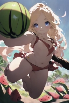 スイカ割りに興じる金色の髪の少女