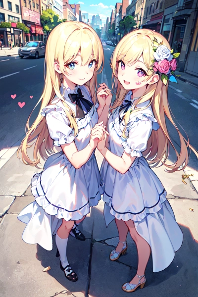街角に佇む金色の髪の姉妹