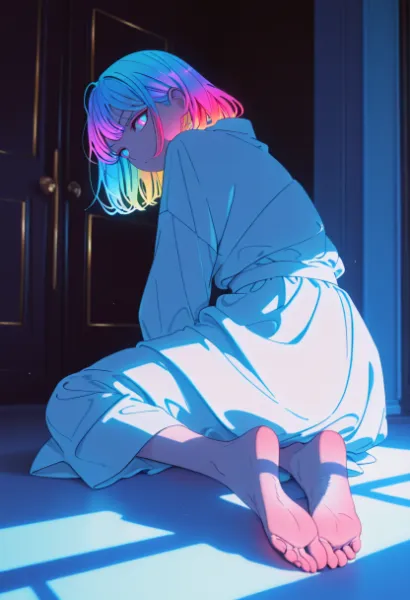 虹髪の少女と朝の静寂な瞬間