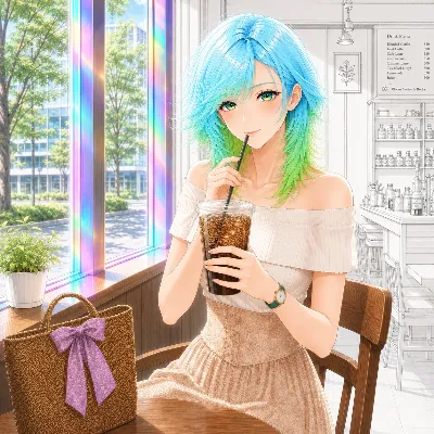虹色の窓辺でアイスコーヒー