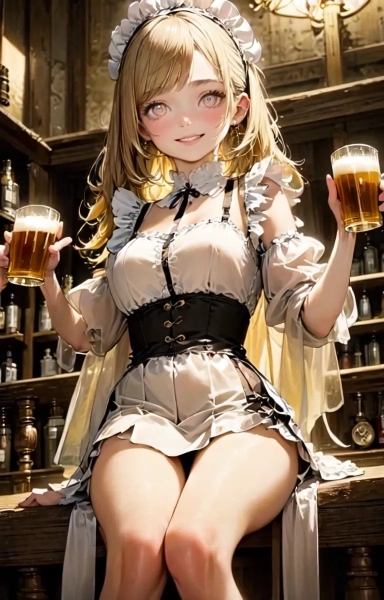 ビールを給仕する金色の髪の少女