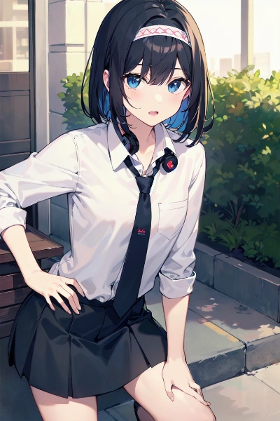 カチューシャとネクタイとイヤホンの女の子