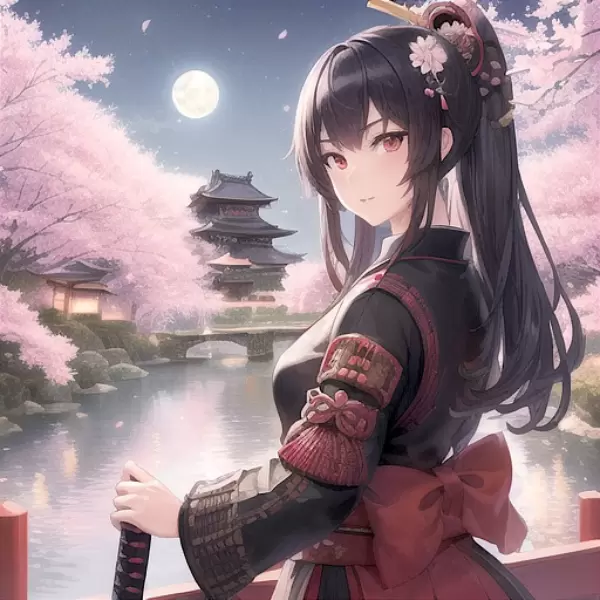 月と夜桜