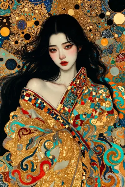 黄金の渦に包まれた美女