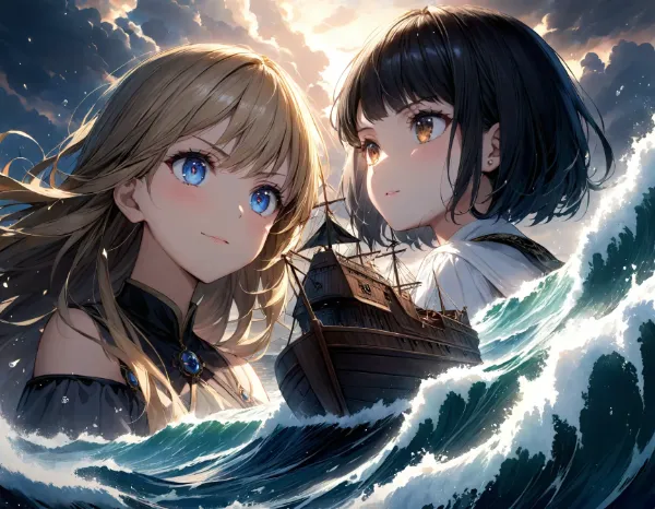 黒髪＆ブロンド・嵐の海