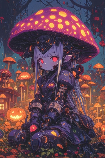 ハロウィン仕様のきのこの森とサイボーグマイコニド娘