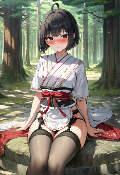 森の中の着物少女