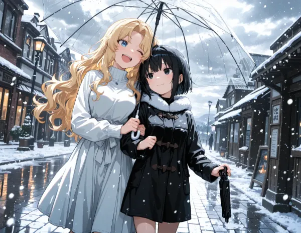 黒髪＆ブロンド・雪の日の帰り道