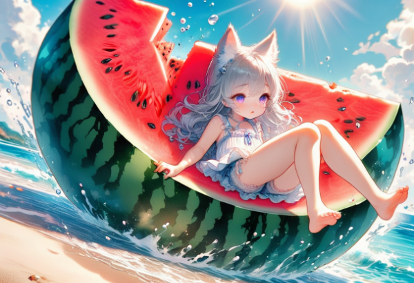 波打ち際でのスイカ割