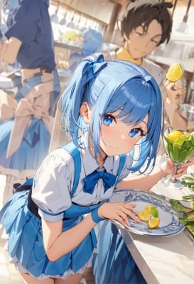 水色髪の店員さん