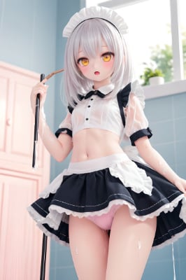 「濡れているメイド少女」